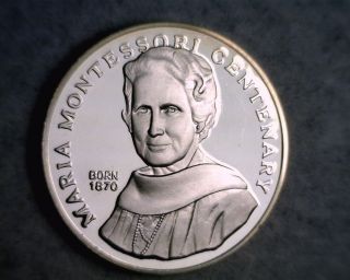1870 - 1970 Maria Montessori.  999 Fine Silver Medal Coin photo