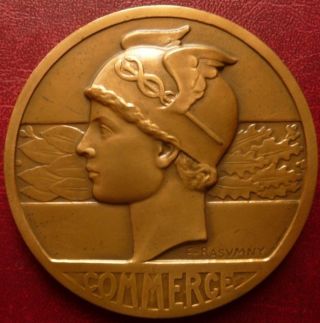 Art Deco Large French Gilded Bronze Medal By F.  Rasumny photo