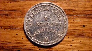 Paddock Club Calumet City,  Michigan Mi 5¢ Unlisted Trade Token Rare? Early1900 ' S photo
