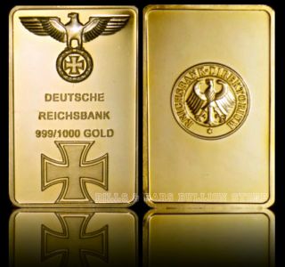 1 Oz Deutsche Reichbank Iron Cross Eacle Pure.  999 24k Gold Bullion Bar Rare photo