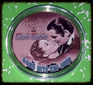 Gone With The Wind Clark Gable & Leigh - 1 Oz - Colorized Gold / Brass Art Round photo