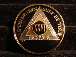 Alcoholics Anonymous Aa 26 Year Black Silver Gold Tri - Plate Medallion - Coin Chip photo