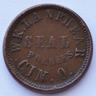 1864 Ohio Civil War Token W.  K.  Lanphear Seal Presses Cin.  O.  / One Country - Union photo