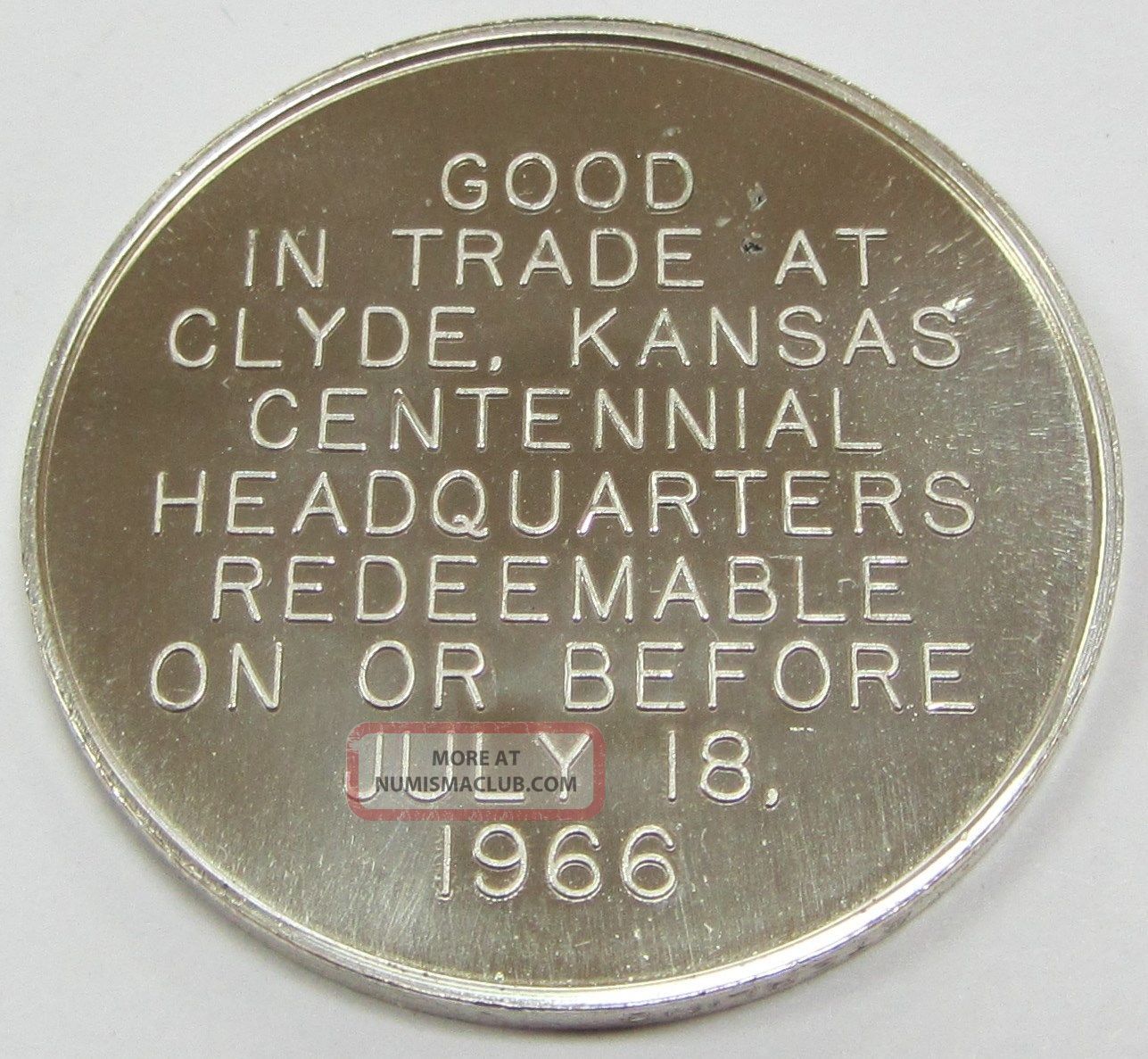 Rare 1866 - 1966 Clyde Kansas Centennial Sterling Silver Trade Token