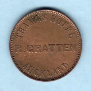 Zealand - Token.  Gratten.  1872 1d.  Auckland.  Vf photo