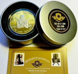 Ned Kelly The Last Outlaw 1oz Coin Collectors Tin Finished 24k Gold.  999 Ned photo