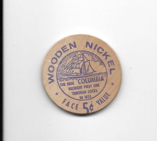 Wooden Nickel - Soo Locks Centennial 1955,  Gf 5c Cash,  Sault Ste.  Marie,  (michigan) photo