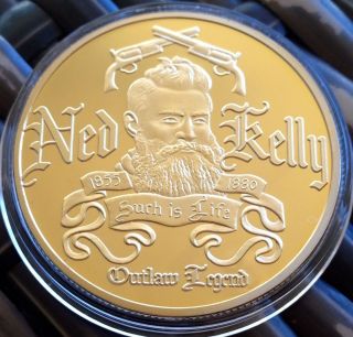 Ned Kelly Wanted Dead Or Alive Coin Token 999.  Finished In Gold Outlaw 1oz Xmas photo