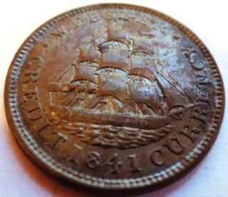 1841 Webster Credit Hard Times Copper Token; Ships & Lightning - Xf photo