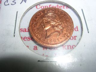 Unique 1861 Civil War Confederate One Cent 1/100 Copper Restrike photo