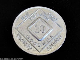 10 Years Numerical Narcotics Anonymous Anniversary Medallion Na Silver Bronze photo