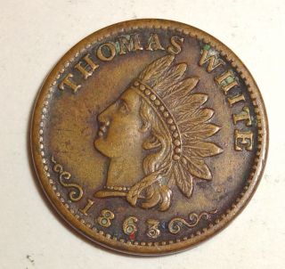 1863 Civil War Token - Thomas White Butcher Ny York - Rare Indian Head Penny photo