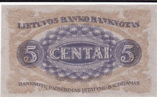 1922 Lithuania 5 Centai,  Pick 9,  Seria G photo