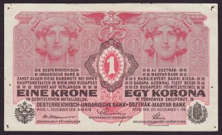 Austria - Hungary - 1 Krone,  1916 - Aunc - Xf - Pinholes photo