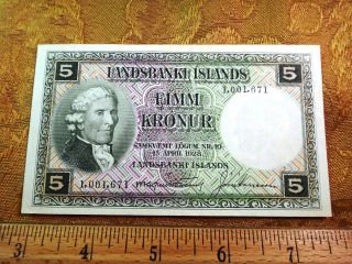 1928 Landsbanki Islands (iceland) 5 Kronur Note - S&h Usa photo