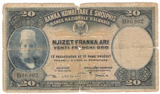 1926 Albania Paper Money,  20fr.  Ar. photo
