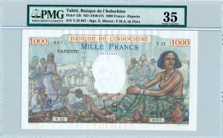 Banque De L ' Indochine Tahiti 1000 Francs Nd Pmg 35 photo