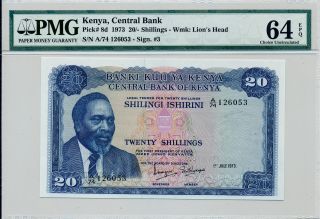Central Bank Kenya 20 Shillings 1973 Pmg 64epq photo
