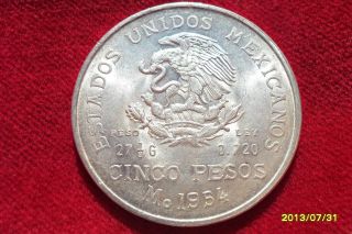 1954 5 Pesos Only 30,  000 Minted If Unfamamiliar With This Coin Do Your Research photo