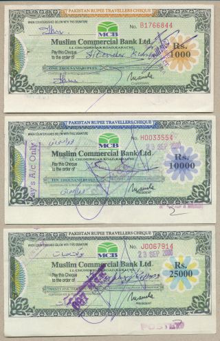 3 Travellers Cheques Pakistan All Cashed In Year 2000 1,  000 To 25,  000 Rupees photo