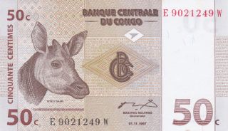 50 Centimes From Congo Aunc - Unc Crispy Note photo