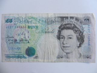 5 British Pounds Bill From 1990 photo