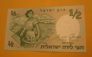 Israel 1958,  1/2 0.  5 Lira Pick 29 Prefix: A/1/א Gem Unc photo