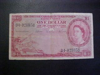 1962 British Caribbean Territories Paper Money - One Dollar Banknote photo