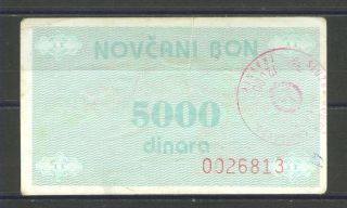 Bosnia 5000 Dinara 1992 P 51a - Handstamped: Travnik - Rare photo