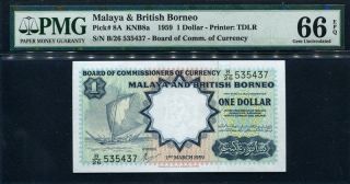 Malaya & British Borneo 1959,  1 Dollar,  P8a,  Pmg 66 Epq Gem Unc photo