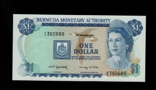 Bermuda 1 Dollar 1982 A/6 Pick 28b Unc Banknote. photo
