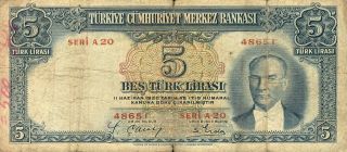 Turkey 5 Lira 1930 Turkish Note (stock 0347) photo