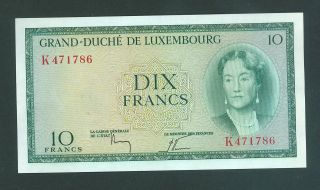 Grand Duche De Luxembourg 10 Francs Banknote 1954 Ef photo