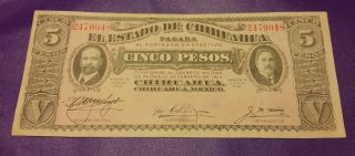 Mexico Note Chihuahua 5 Pesos 1915 Serie M 2470048 photo