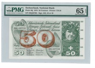 Switzerland Swiss National Bank 1970 Pmg 65 Epq Francs Rare 50 Francs Pick 48j photo