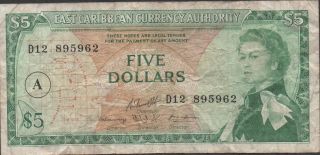 East Caribbean States,  $5,  Nd.  1960 ' S,  P 14i,  Prefix D 12 photo