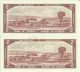 2 X 1954 Uncirculated Canadian $2 Banknote Nu3502184 & Nu8074723 (10516) Canada photo 1