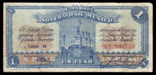 Estado Libre Y Soberano De Mexico 1 Peso 3.  01.  1915,  M2812a / Si - Mex - 12 Vf. photo