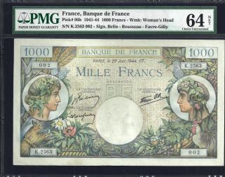 France 1000 Francs - 1941/44 - Pmg 64 Net - Unc photo