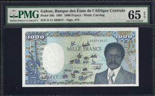 Gabon 1000 (1.  000) Francs 1991 - Pmg 65 Epq - Unc photo