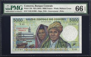 Comoros 5000 Francs 1984 - Pmg 66 Epq - Unc photo