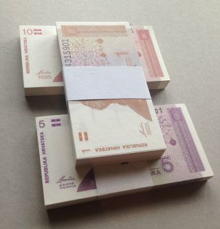Croatia Bundle,  1,  5,  10 Hrvatskih Dinara X 100 - Unc photo