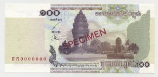 Cambodia 100 Riels 2001 Pick 53.  S Unc Uncirculated Specimen photo