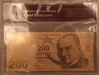 200 Lira Turkey - Gold Banknote With photo
