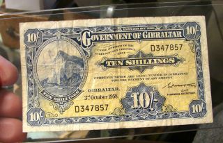 Gibraltar 1958 Ten Shillings Currency Note=======devils Deels photo