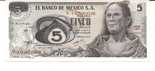 1972 Mexico Cinco Pesos 5 Pesos Note Gorgeous Uncirculated Note photo