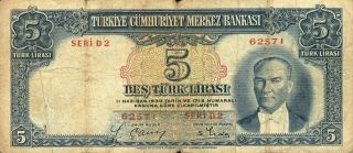 Turkey 5 Lira 1930 Turkish Note (stock 0752) photo