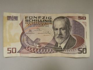 Rare Austria 50 Schilling Year 1986 Banknote / Paper Money photo
