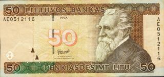 Lithuania 50 Litu 1998 P - 61 Vf Circulated Banknote photo