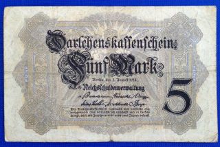 Germany 5 Mark 1914 Bank Note photo